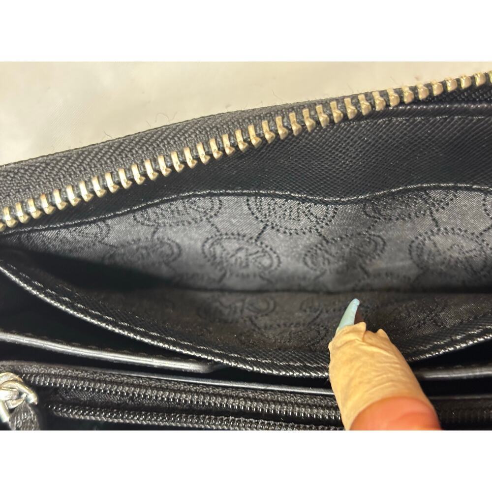 Michael Kors Black Saffiano Zip Around Wallet Silver Logo Plate Continental - Picture 9 of 9